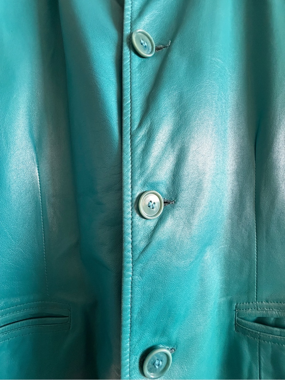 VINTAGE RALPH LAUREN Made in USA Teal Leather Jacket Size 8 - Picture 8 of 10
